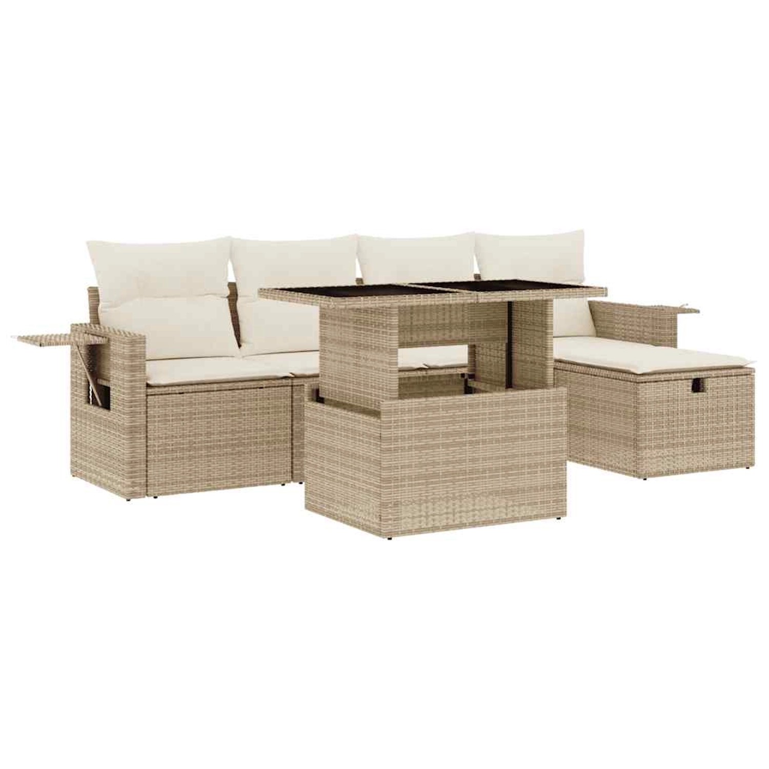 vidaXL 6-Tlg Garten-Sofagarnitur mit Kissen Beige Poly Rattan 3274968 günstig online kaufen