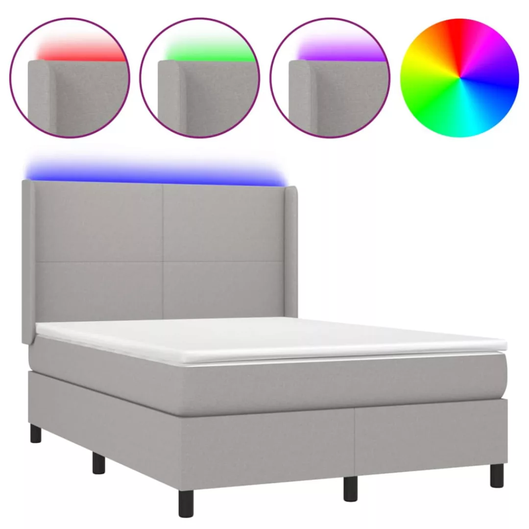 Vidaxl Boxspringbett Mit Matratze & Led Hellgrau 140x200 Cm Stoff günstig online kaufen