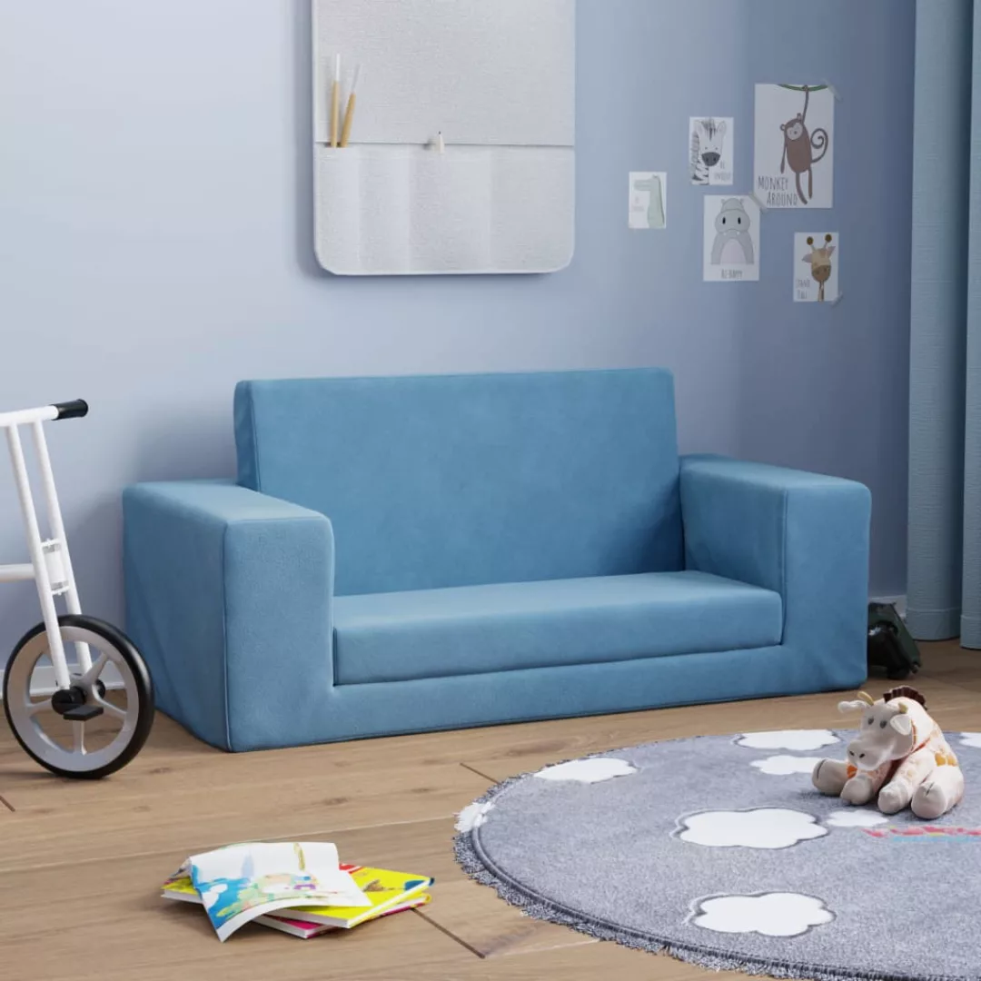 Vidaxl Kindersofa 2-sitzer Blau Weich Plüsch günstig online kaufen