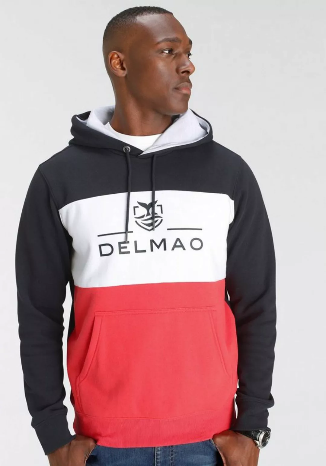 DELMAO Kapuzensweatshirt mit Blockstreifen und Print-NEUE MARKE! günstig online kaufen