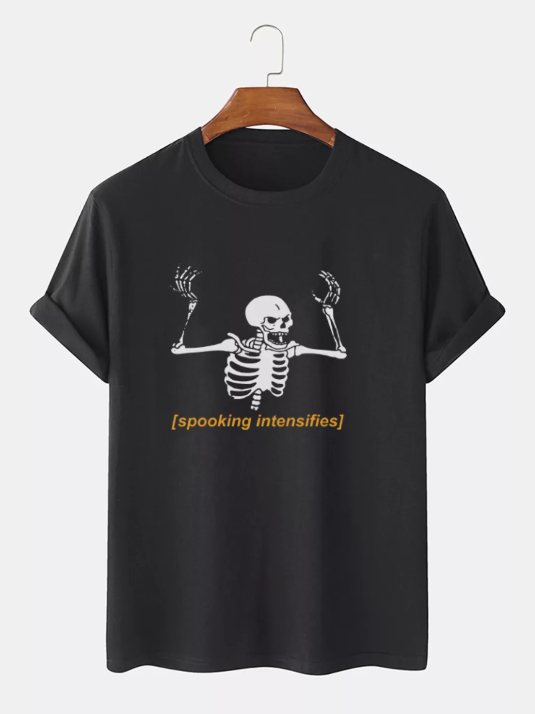 Herren 100% Baumwolle Halloween Skelett Letter Print O-Ausschnitt Kurzarm T günstig online kaufen