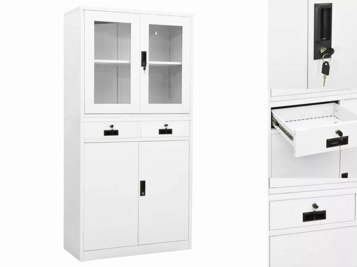 vidaXL Aktenschrank Büroschrank Weiß 90x40x180 cm Stahl und Hartglas günstig online kaufen