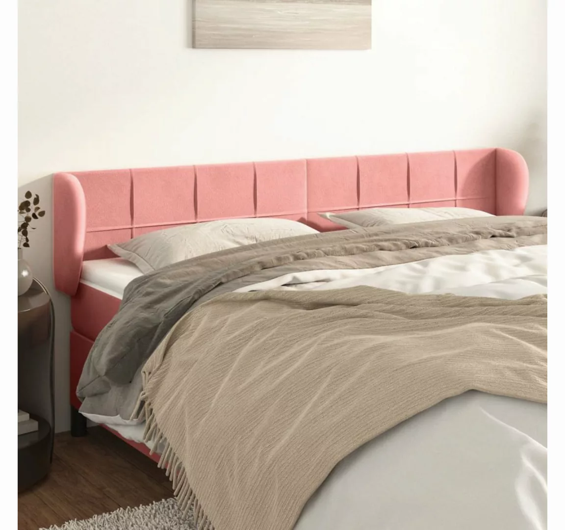 vidaXL Bett, Kopfteil mit Ohren Rosa 203x23x78/88 cm Samt günstig online kaufen