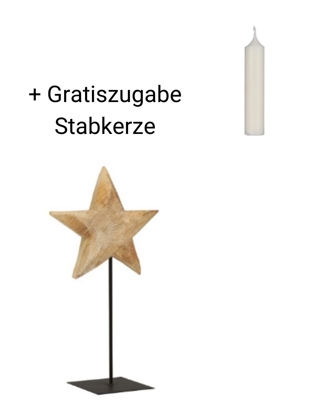 Holzstern natur auf Eisenständer 90 cm + Gratiszugabe Stabkerze günstig online kaufen