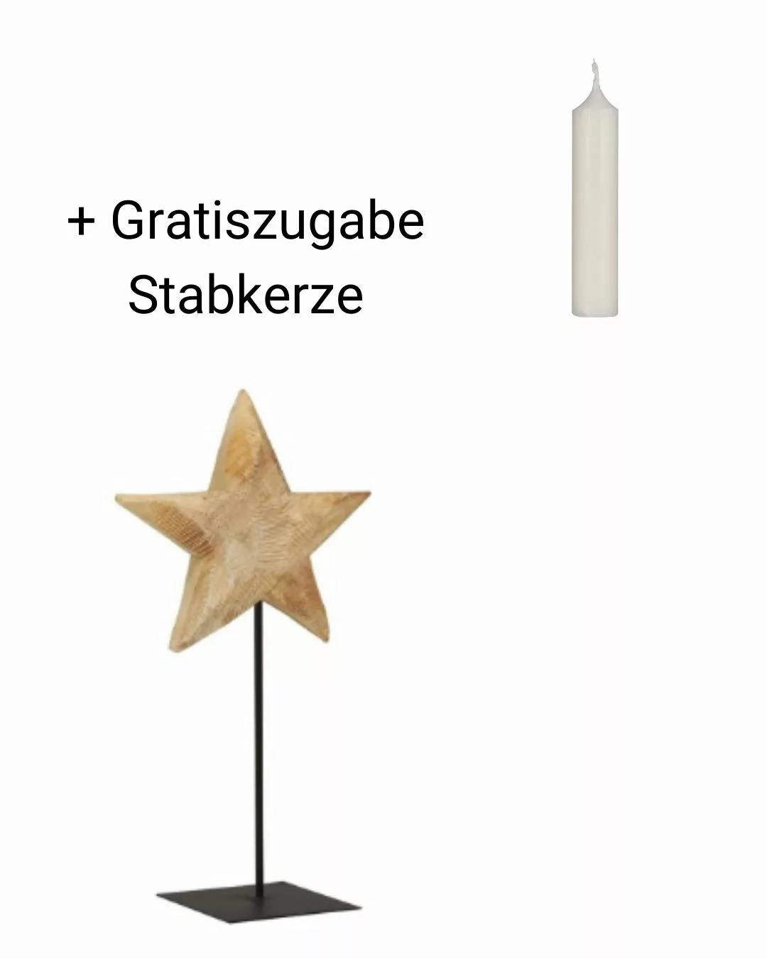 Holzstern natur auf Eisenständer 90 cm + Gratiszugabe Stabkerze günstig online kaufen