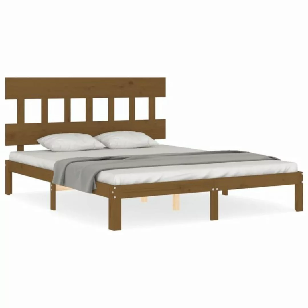 vidaXL Bett Massivholzbett mit Kopfteil Honigbraun 160x200 cm günstig online kaufen