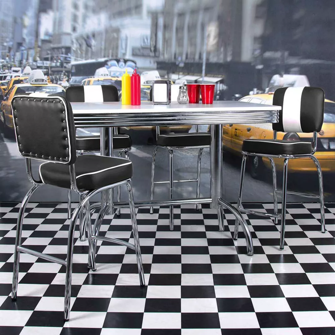 Bartisch mit Stühlen im Retro Look Schwarz Weiß gestreift (fünfteilig) günstig online kaufen