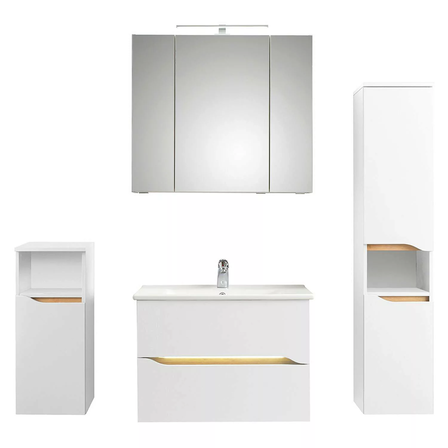 Badezimmer Set mit beleuchteter Griffleiste und Keramik Waschbecken QUEIMAD günstig online kaufen