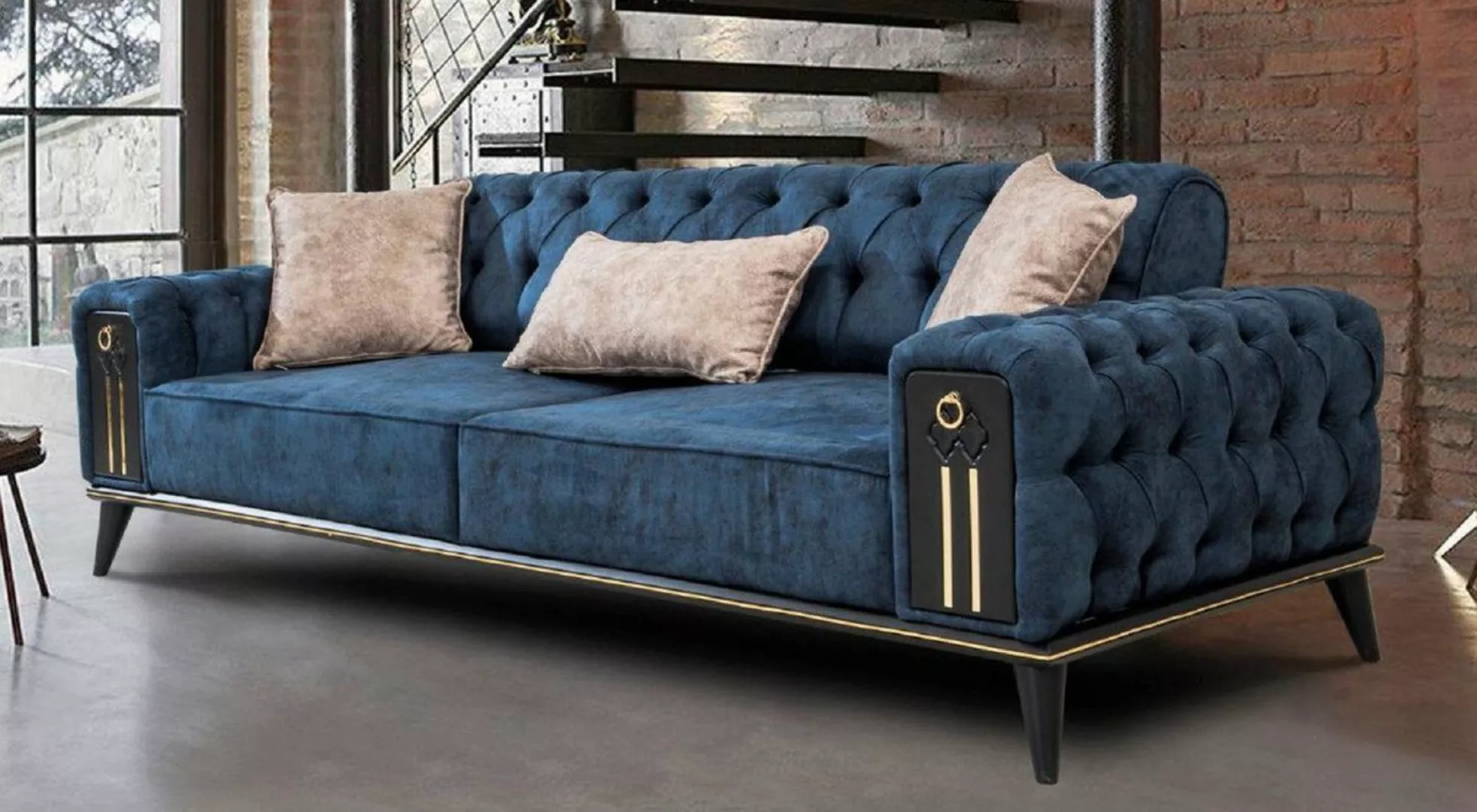 Casa Padrino Chesterfield-Sofa Luxus Chesterfield Schlafsofa Blau / Schwarz günstig online kaufen