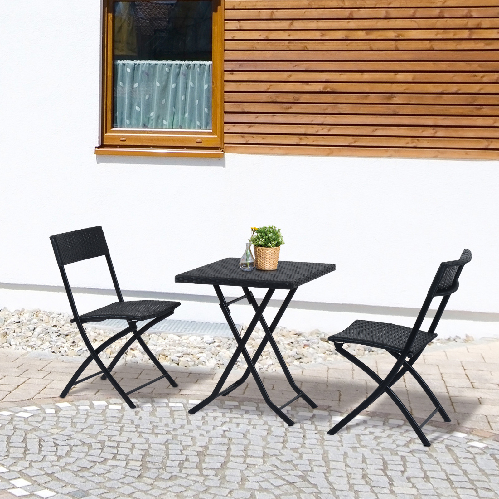 Outsunny Polyrattan Bistroset für 2 Personen, Rattan Gartenmöbel Sitzgruppe günstig online kaufen