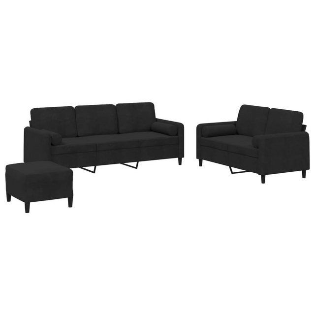 vidaXL Sofa, 3-tlg. Sofagarnitur mit Kissen Schwarz Samt günstig online kaufen