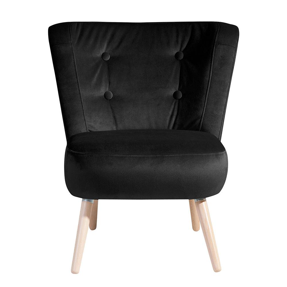 Samtvelours Sessel schwarz im Retrostil Vierfußgestell aus Holz günstig online kaufen