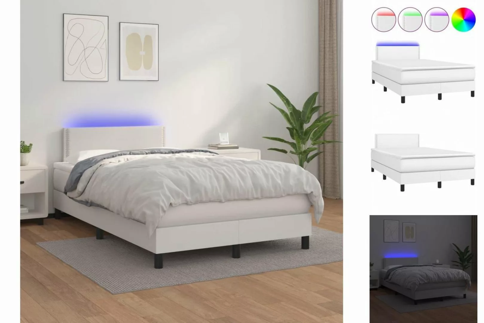 vidaXL Bettgestell Boxspringbett mit Matratze LED Weiß 120x200 cm Kunstlede günstig online kaufen