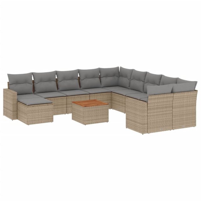 vidaXL Sofaelement 12-tlg. Garten-Sofagarnitur mit Kissen Beige Poly Rattan günstig online kaufen