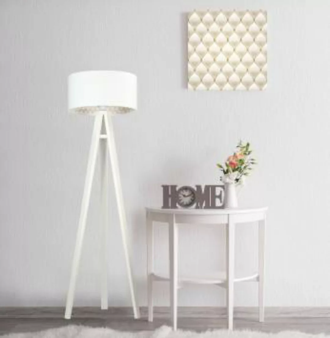 Stehlampe Holzleuchte Weiß Beige Wohnzimmer Licht günstig online kaufen