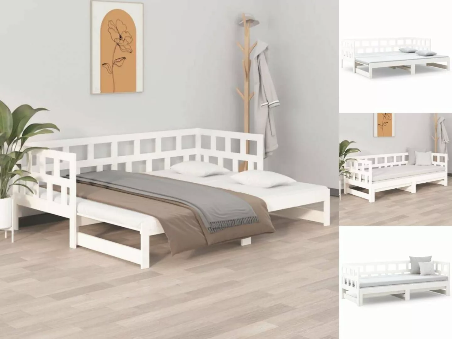 vidaXL Gästebett Tagesbett Gästebett Ausziehbar Weiß Massivholz Kiefer 2x90 günstig online kaufen