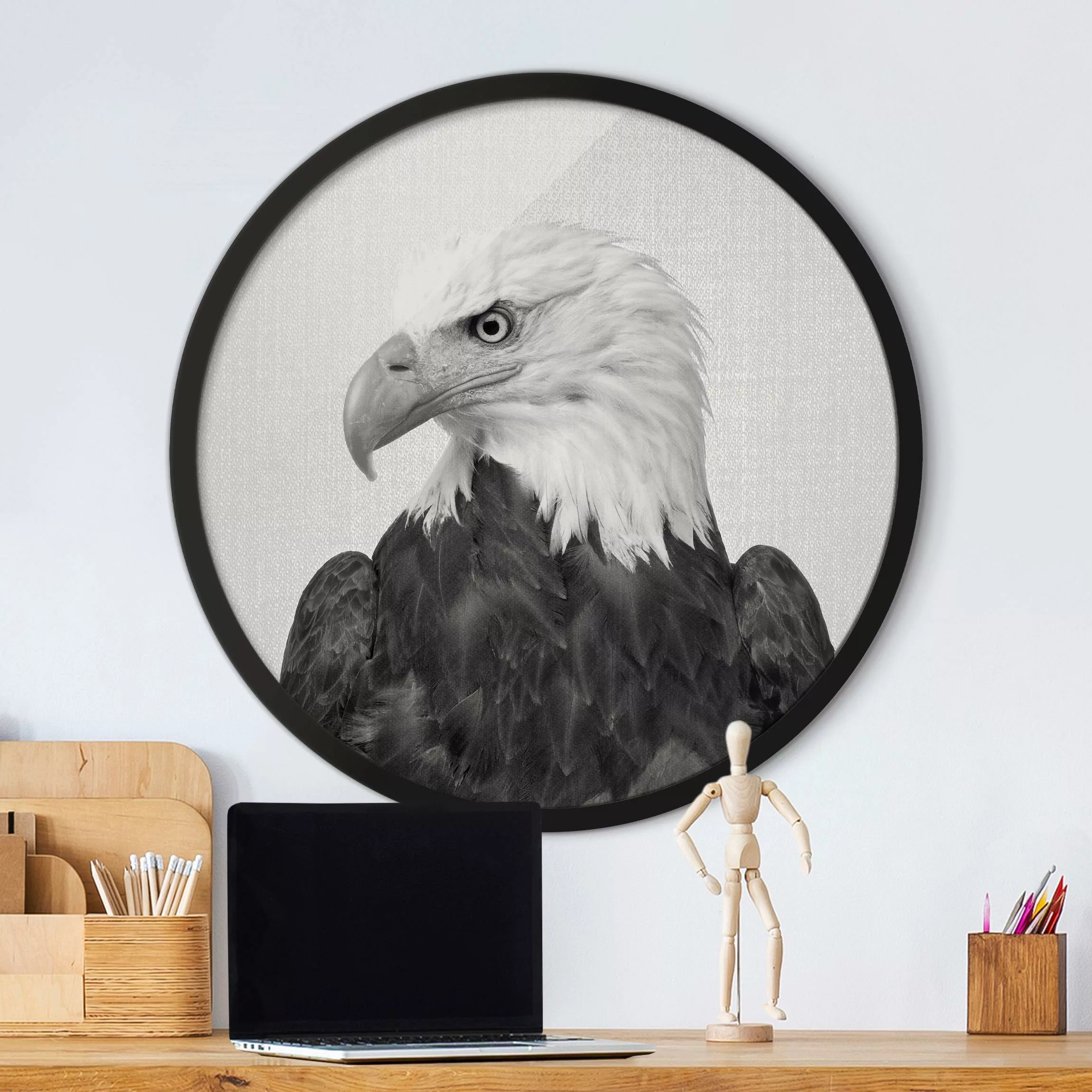 Rundes Gerahmtes Bild Seeadler Sokrates Schwarz Weiß günstig online kaufen