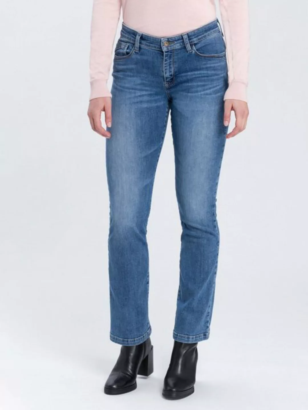 Cross Jeans Damen Jeans Lauren - Bootcut - Blau - Mid Blue günstig online kaufen