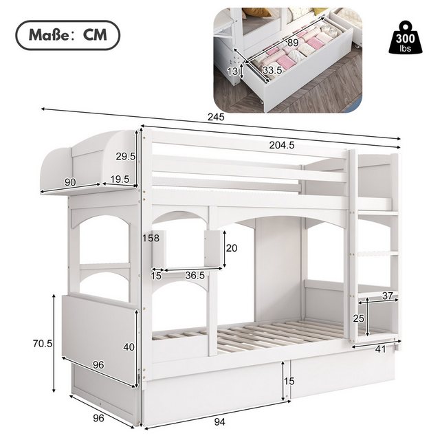 SeedWave Etagenbett Kinderbett mit Klappbarer Schreibtisch, Etagenbett 90x2 günstig online kaufen