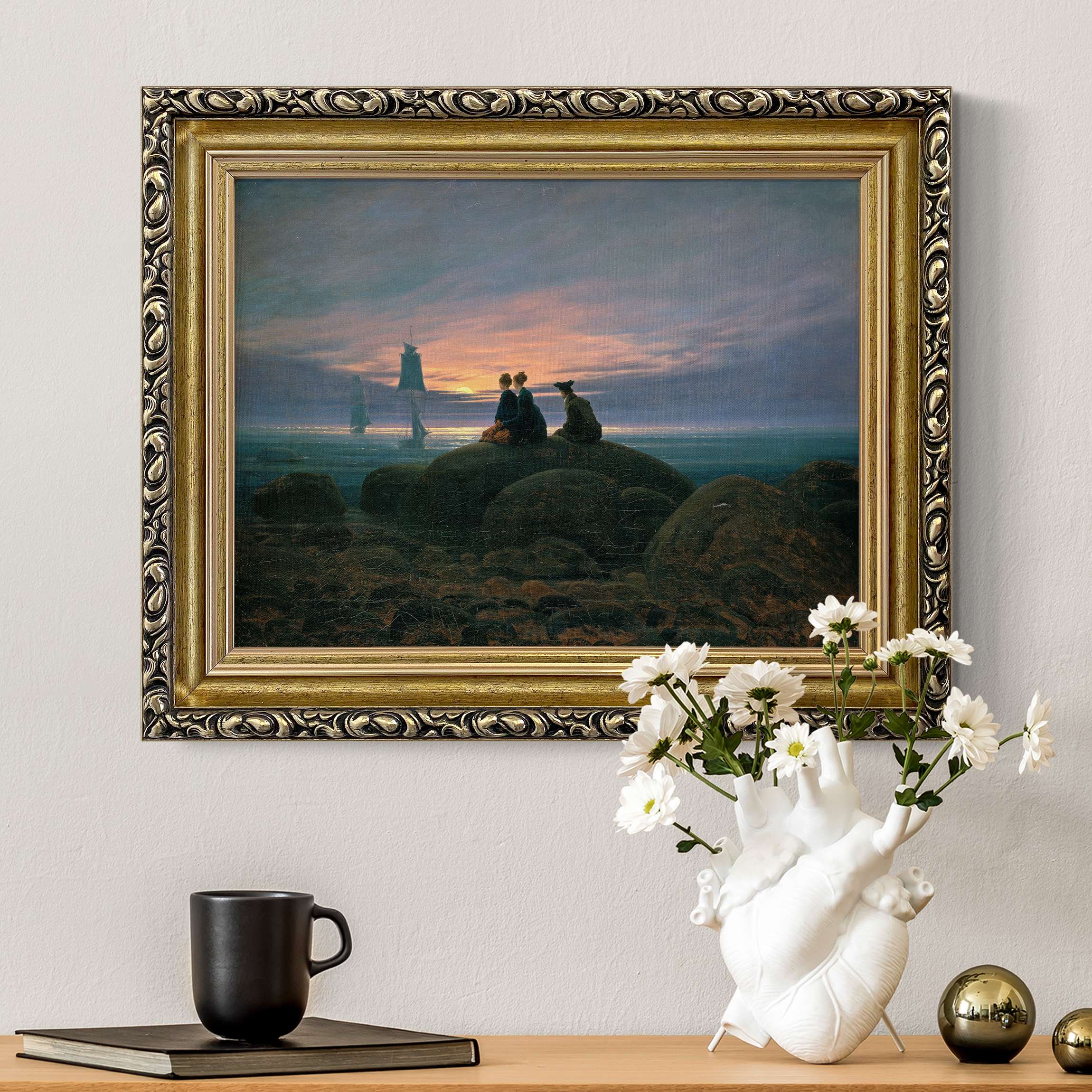 Gerahmtes Leinwandbild Caspar David Friedrich - Mondaufgang am Meer günstig online kaufen