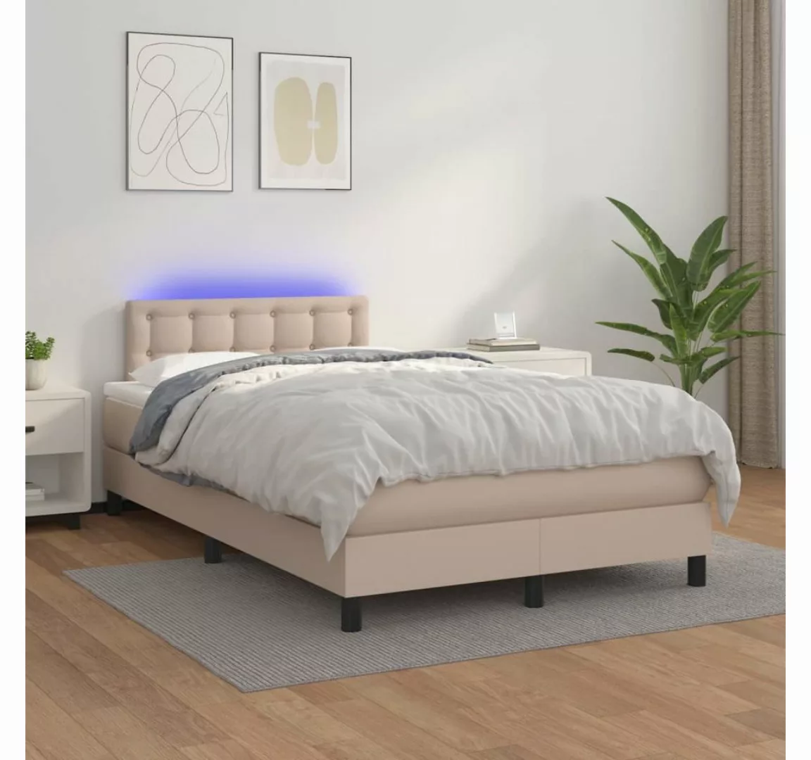 vidaXL Boxspringbett, Boxspringbett mit Matratze & LED Cappuccino-Braun 120 günstig online kaufen