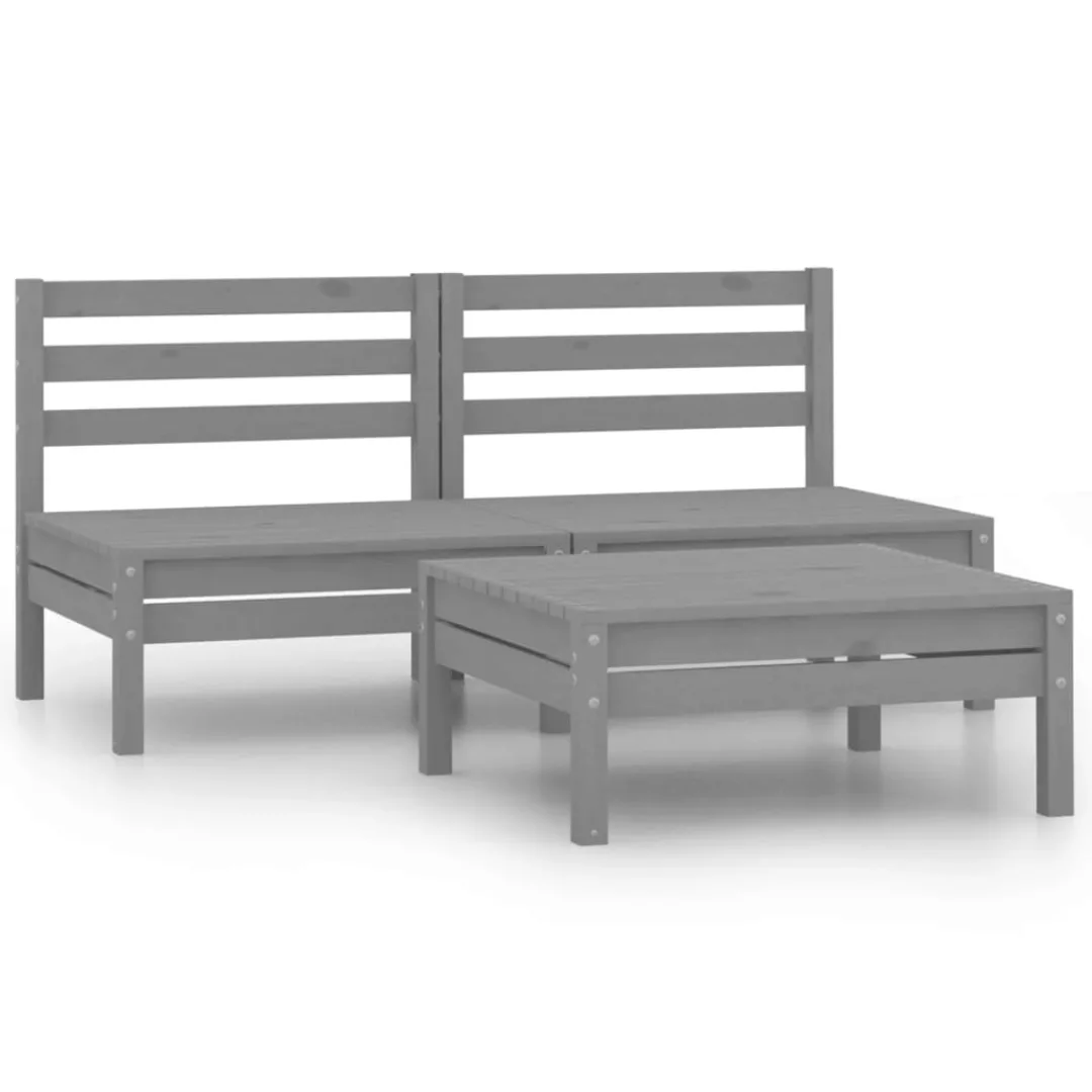 3-tlg. Garten-lounge-set Grau Kiefer Massivholz günstig online kaufen