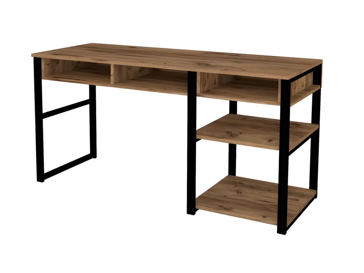 Schreibtisch mit Stauraum - Naturfarben & Schwarz - RALEIGH günstig online kaufen