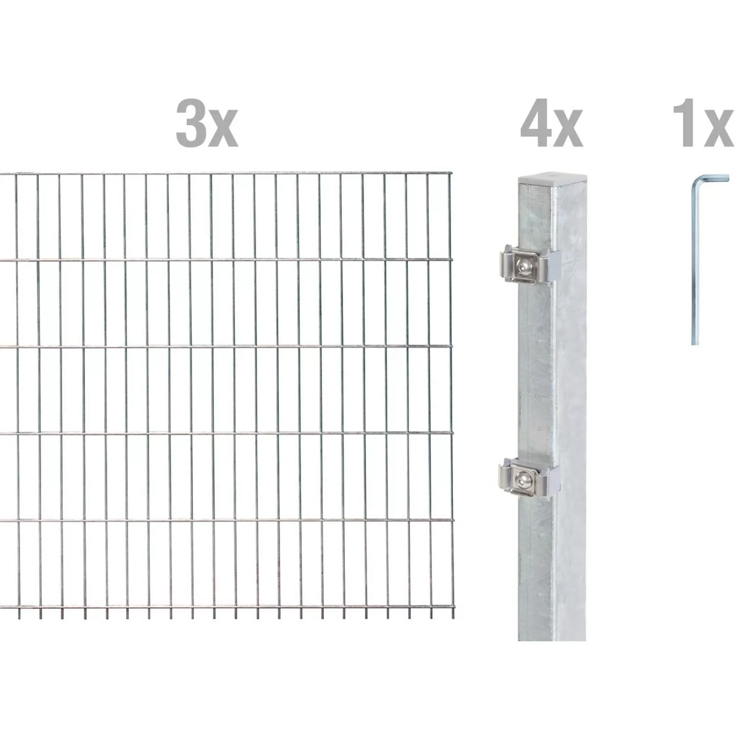 Metallzaun Grund-Set Doppelstabmatte feuerverzinkt 3 x 2 m x 0,8 m günstig online kaufen