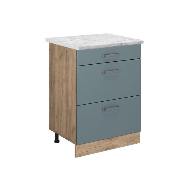 Vicco Unterschrank R-Line, Blau-Grau/Goldkraft Eiche, 60 cm AP Marmor günstig online kaufen