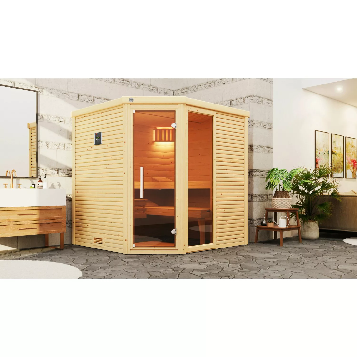 Weka Designsauna Cubilis 2 Rundumsorglospaket 9 kW Kompakt Saunaleuchtenset günstig online kaufen