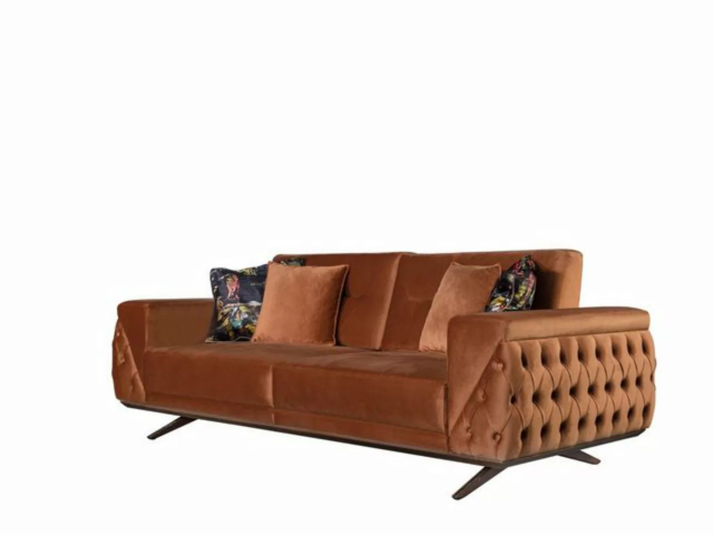 Xlmoebel Sofa Dunkelbraunes Stoff-Sofa im Chesterfield-Stil für drei Person günstig online kaufen