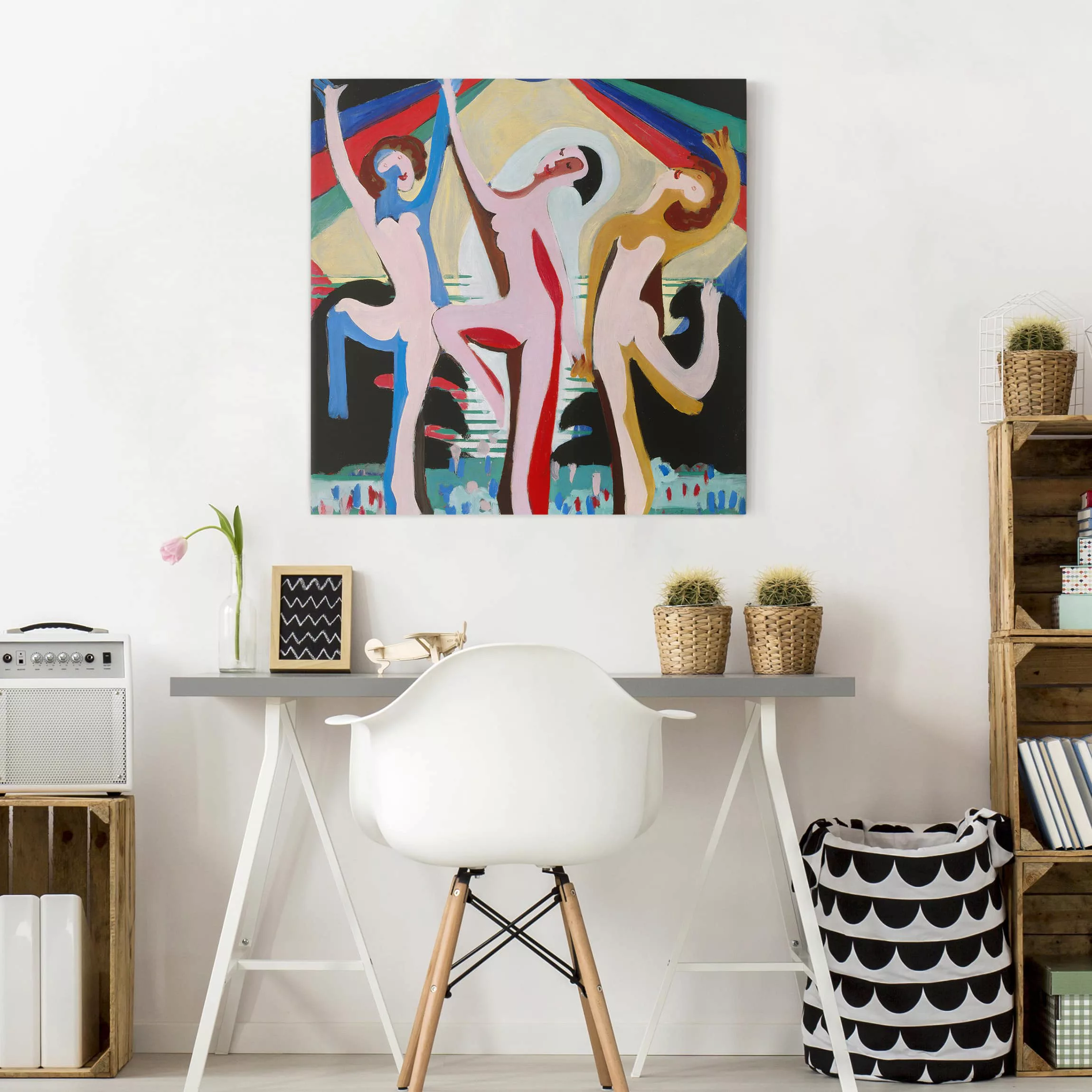 Leinwandbild Kunstdruck - Quadrat Ernst Ludwig Kirchner - Farbentanz günstig online kaufen