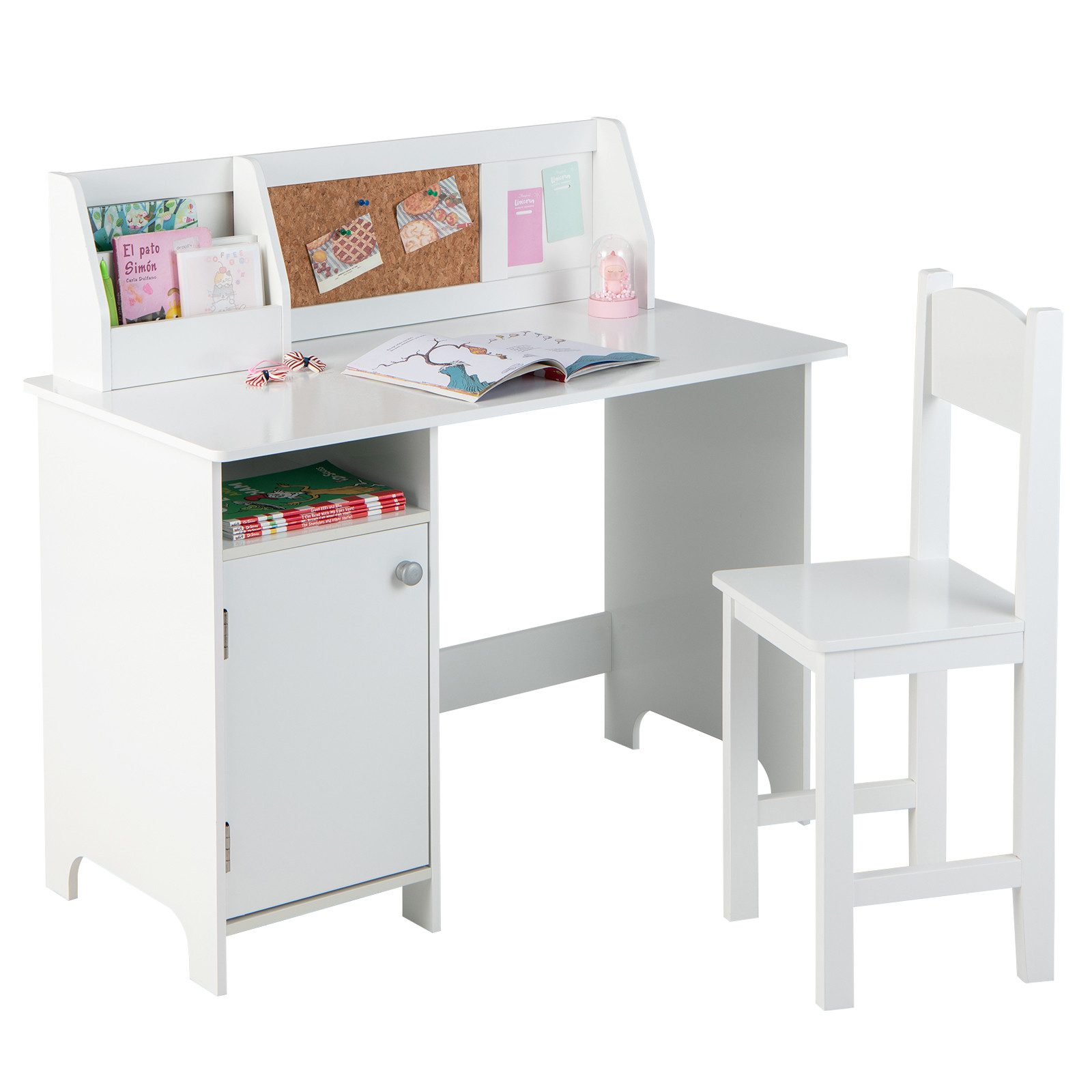 COSTWAY Kinderschreibtisch mit Stuhl Set, Holz, günstig online kaufen