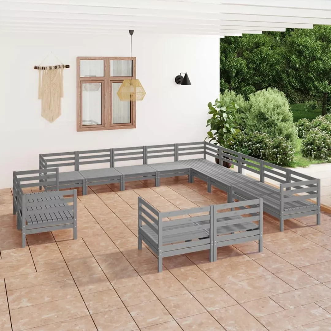 13-tlg. Garten-lounge-set Massivholz Kiefer Grau günstig online kaufen