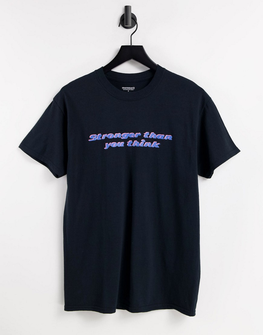 Heartbreak – T-Shirt mit „Stronger“-Schriftzug-Schwarz günstig online kaufen