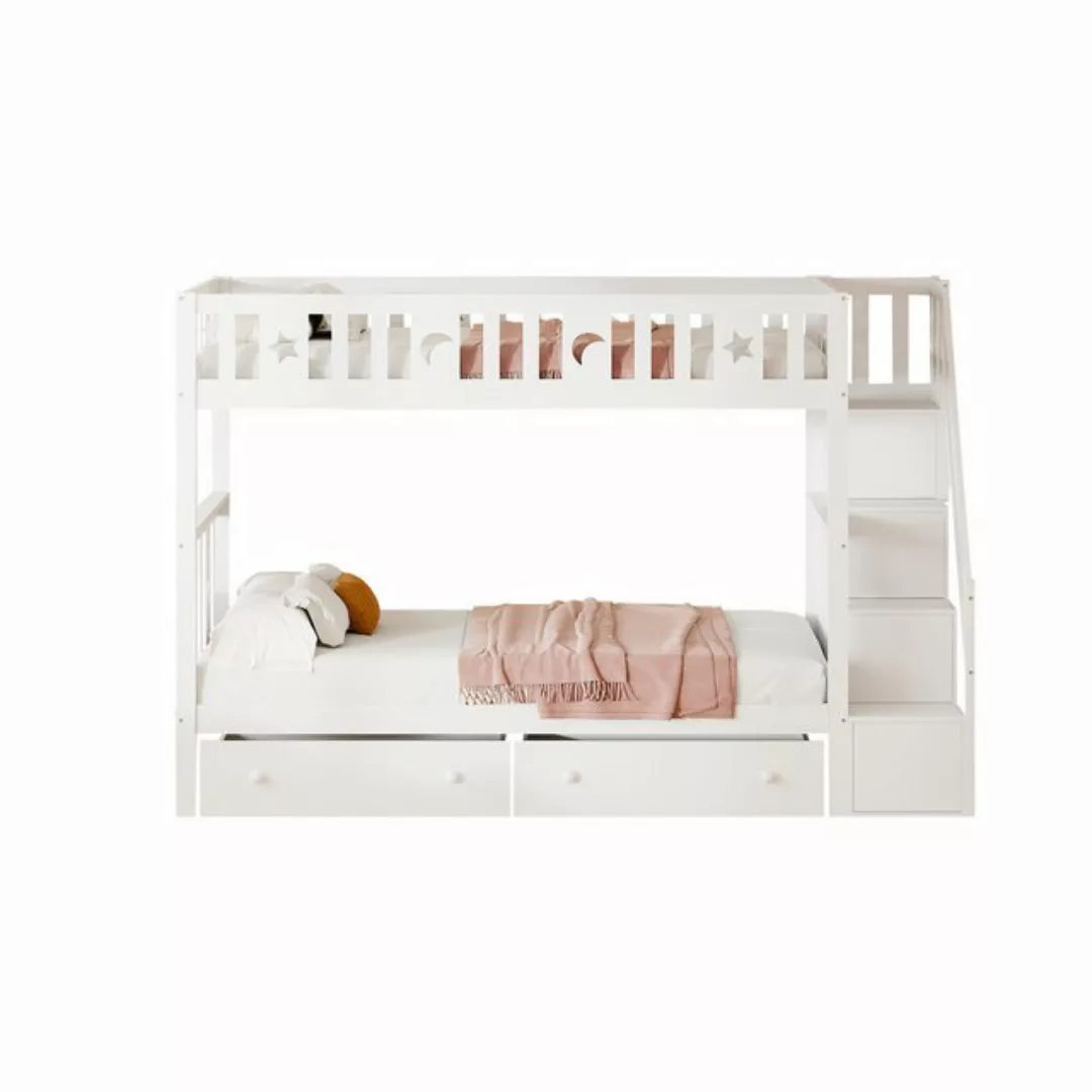 Flieks Etagenbett, Massivholz Kinderbett 90x200cm mit 2 Schubladen und Stau günstig online kaufen