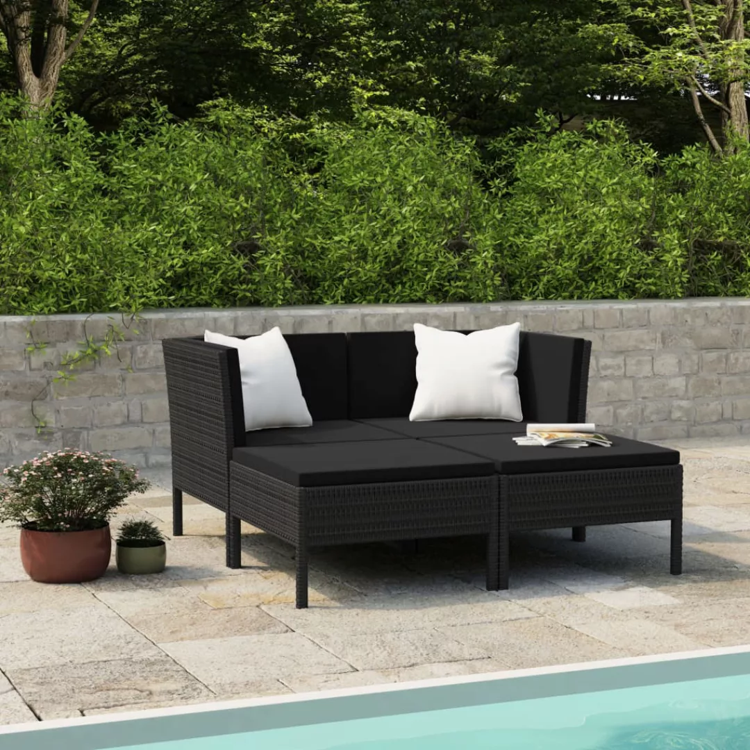 4-tlg. Garten-lounge-set Mit Auflagen Poly Rattan Schwarz günstig online kaufen