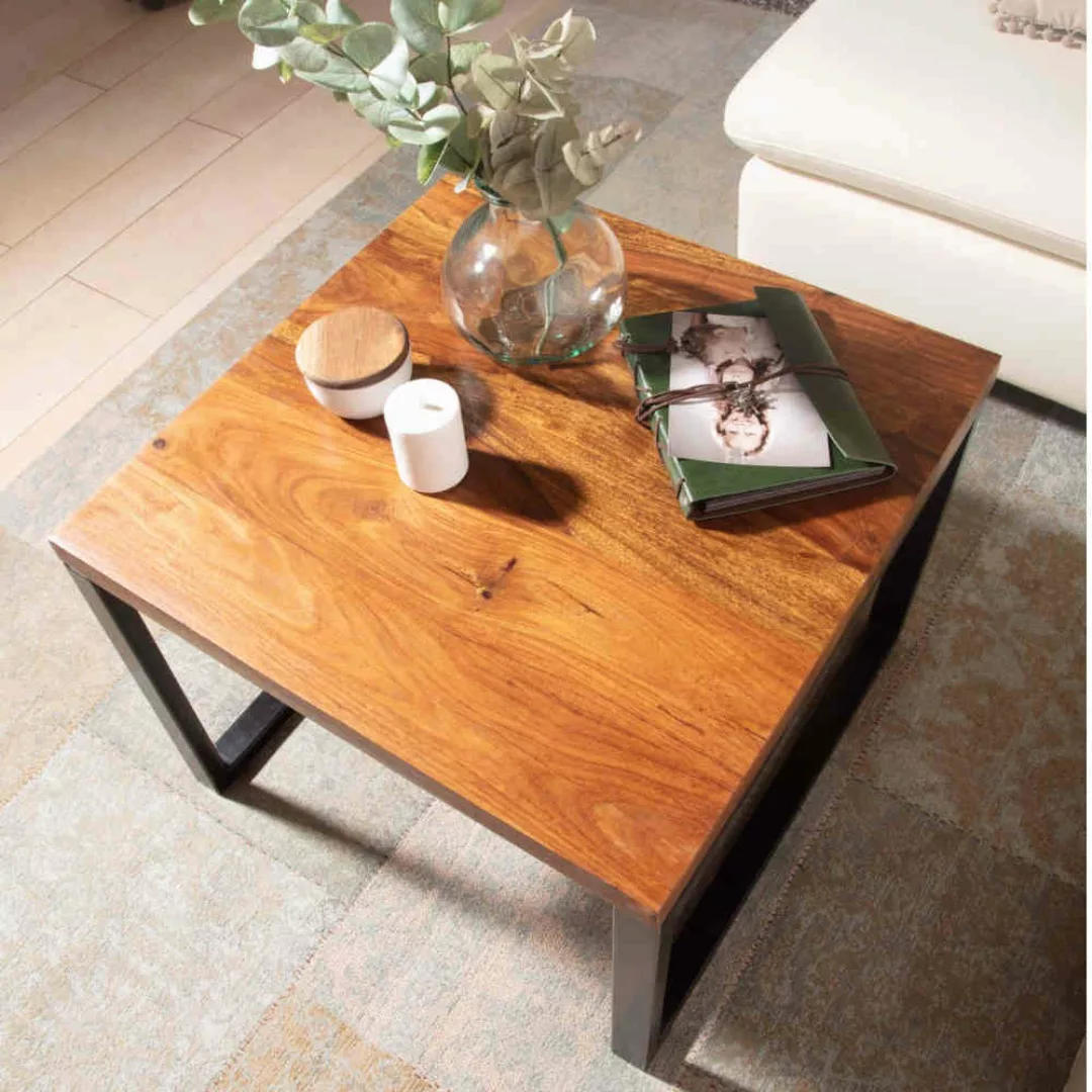 Beistelltisch Sofa quadratisch 60x46x60 cm Sheesham Massivholz und Eisen günstig online kaufen