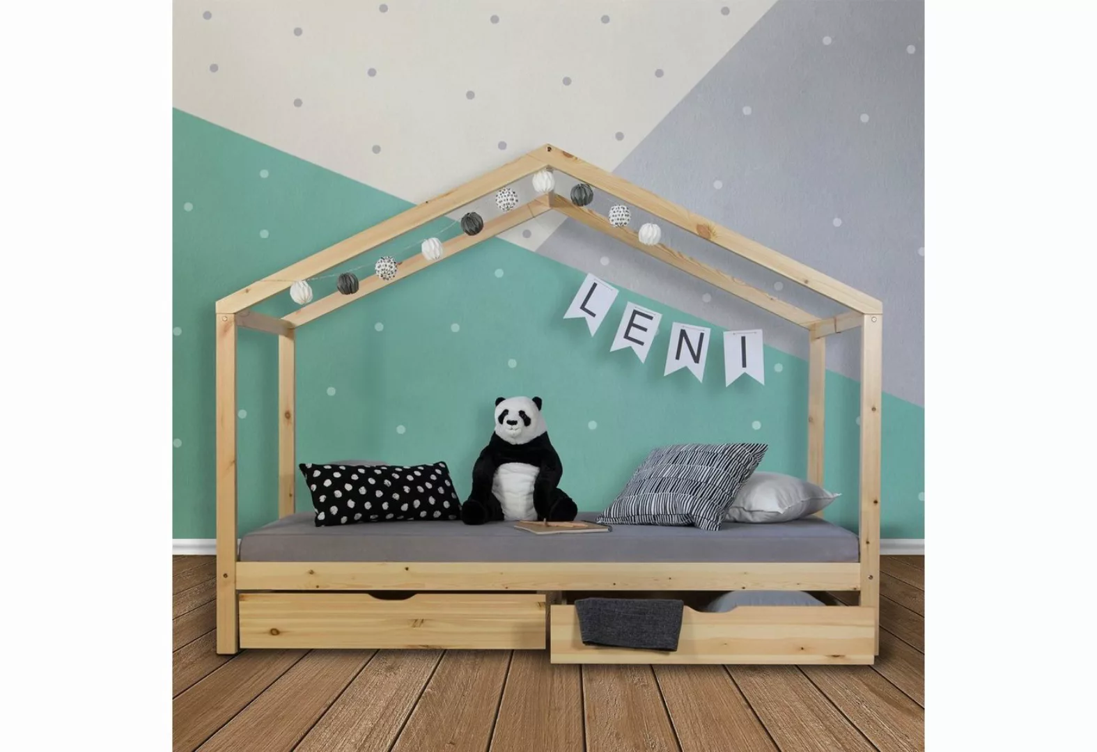 Homestyle4u Kinderbett 90x200 Hausbett mit Matratze Kinderhaus Spielbett Ho günstig online kaufen