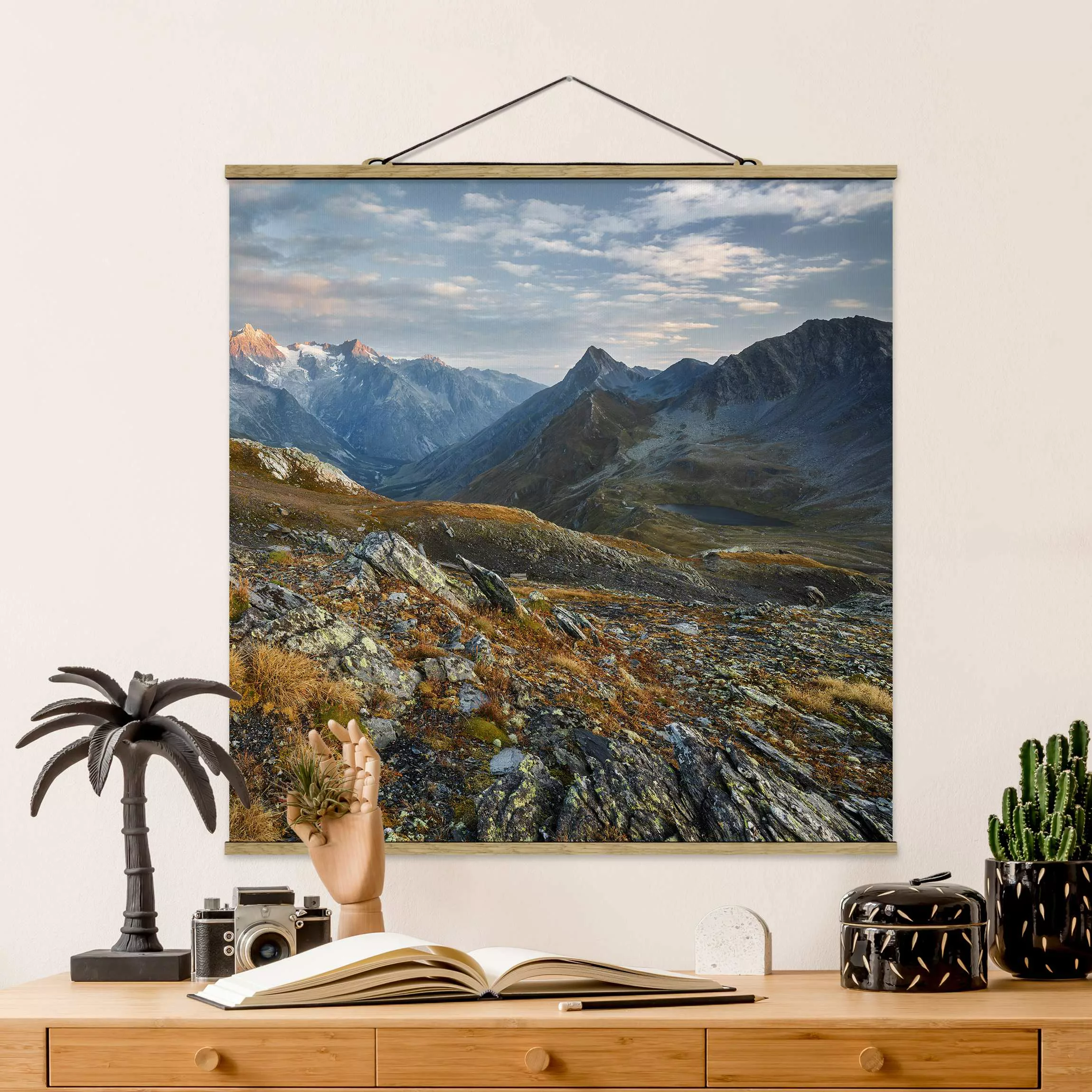 Stoffbild Berge mit Posterleisten - Quadrat Col de Fenêtre Schweiz günstig online kaufen
