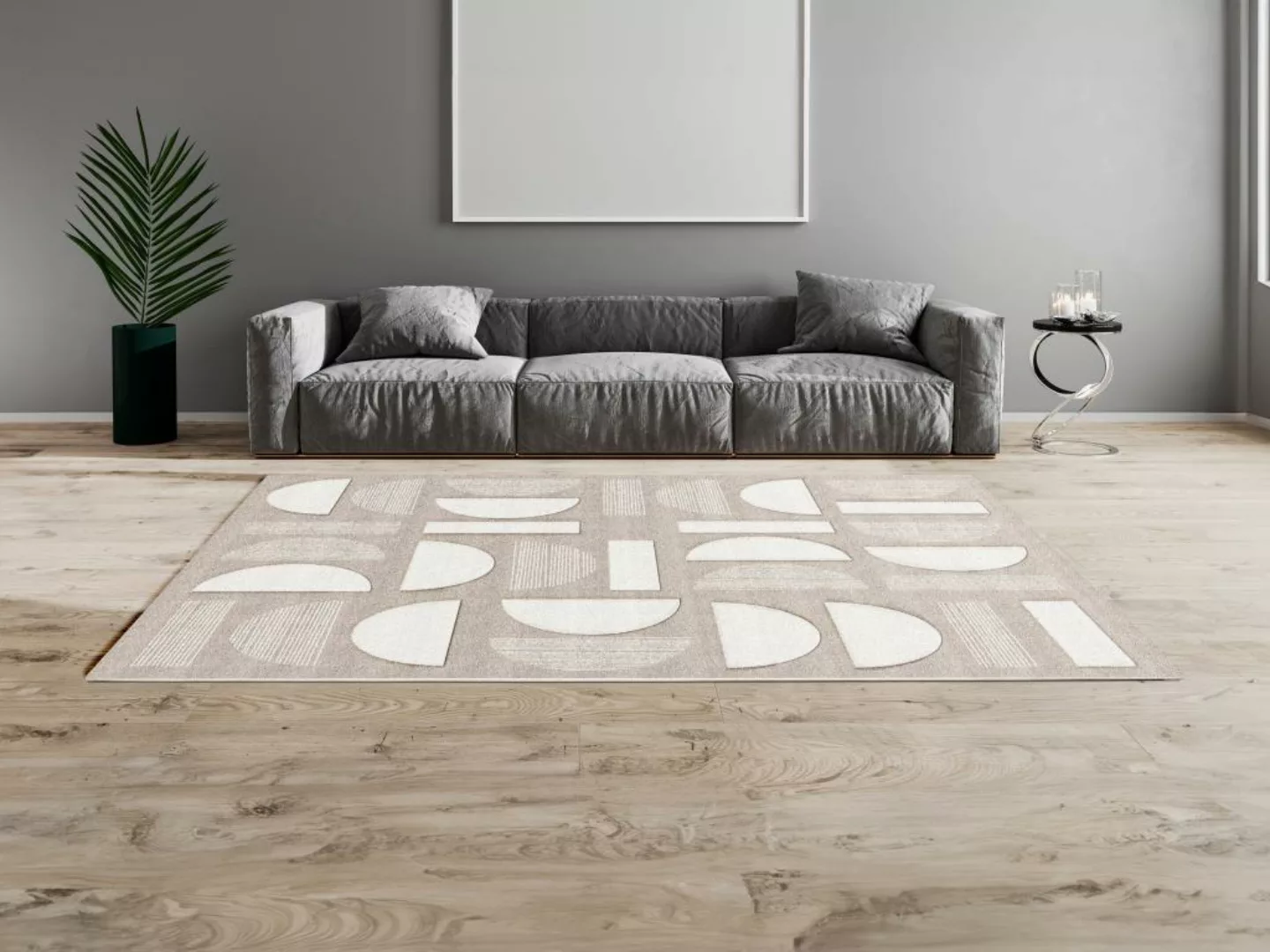 Teppich mit geometrischen Formen - 160 x 230 cm - Grau und Beige - GRAFITA günstig online kaufen