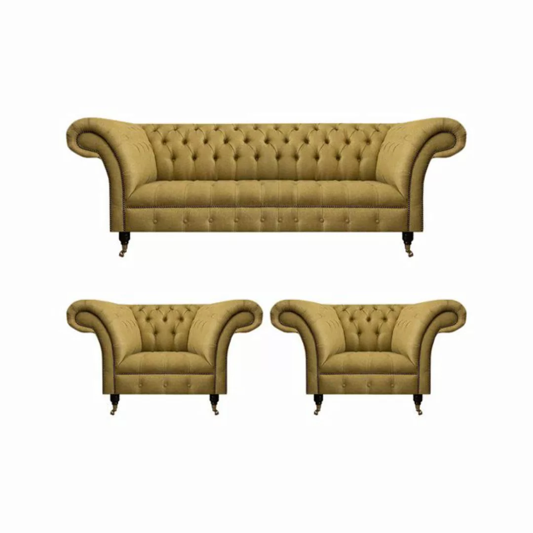 JVmoebel Chesterfield-Sofa Wohnzimmer Set Komplett 2x Sessel Chesterfield D günstig online kaufen