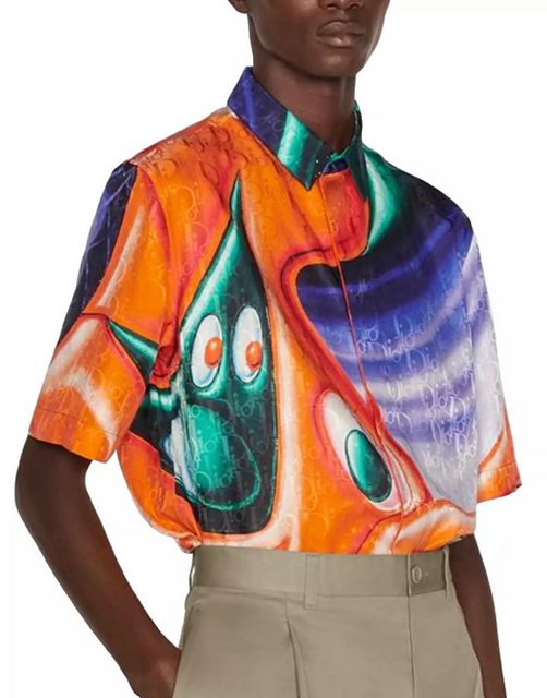 Dior Kurzarmhemd Homme Kenny Scharf Seiden Hemd mit Oblique-Muster Perlmutt günstig online kaufen