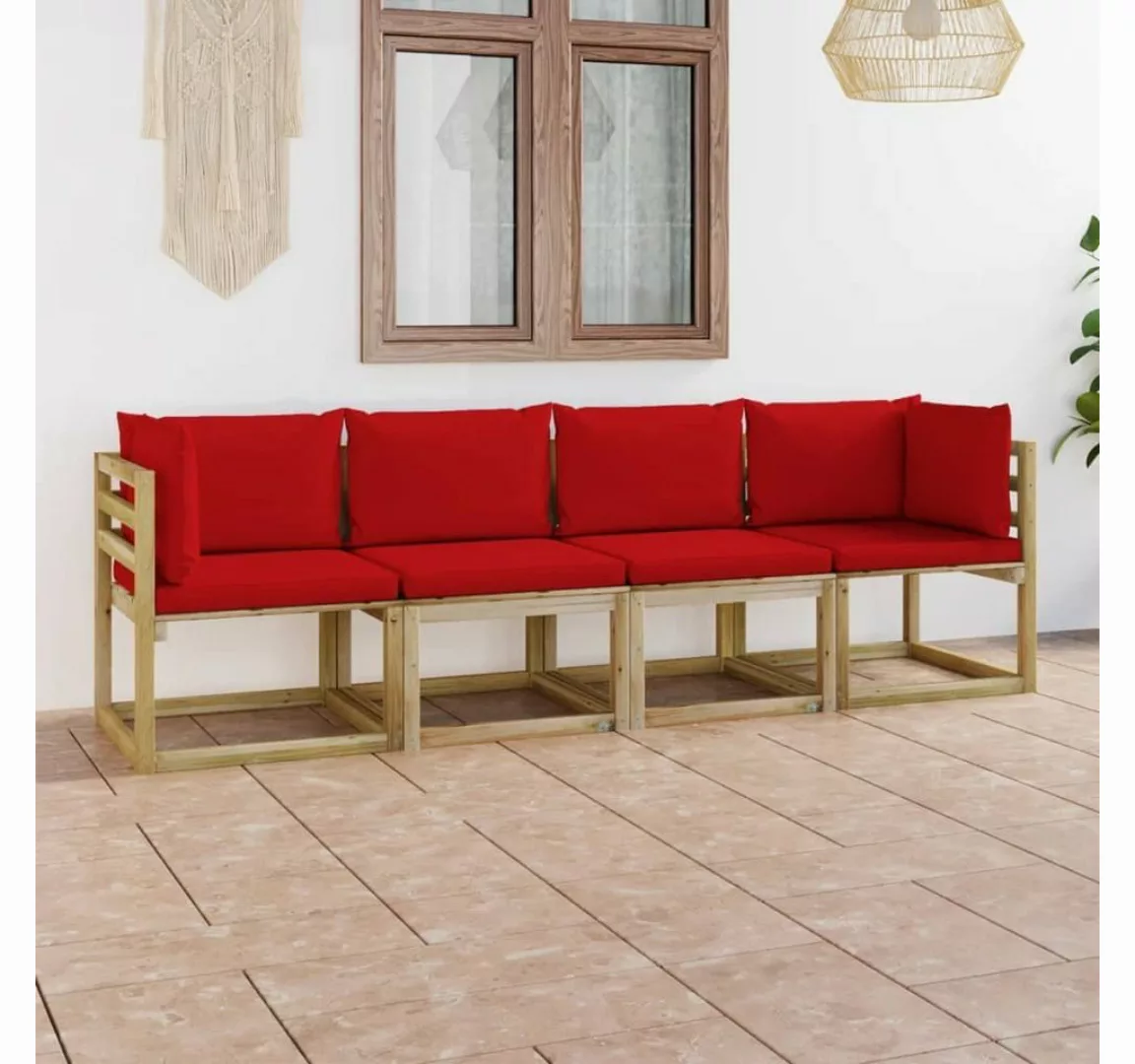 furnicato Loungesofa Gartensofa 4-Sitzer mit Kissen in Rot günstig online kaufen