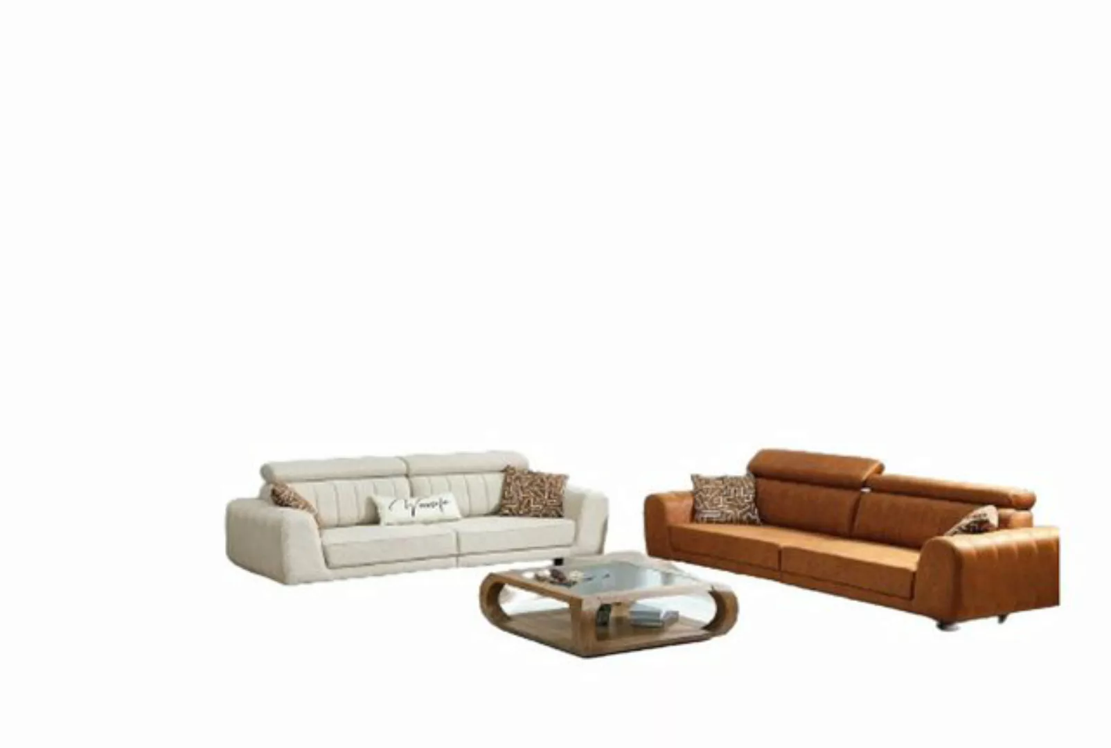 JVmoebel Sofa Couchgarnitur Viersitzer Dreisitzer Sessel Braun 3tlg Polster günstig online kaufen