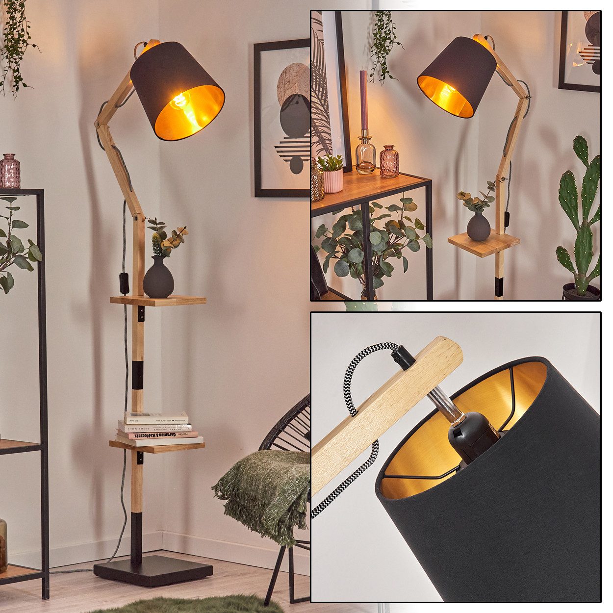 hofstein Stehlampe verstellbare Stehlampe aus Holz/Metall/Stoff günstig online kaufen