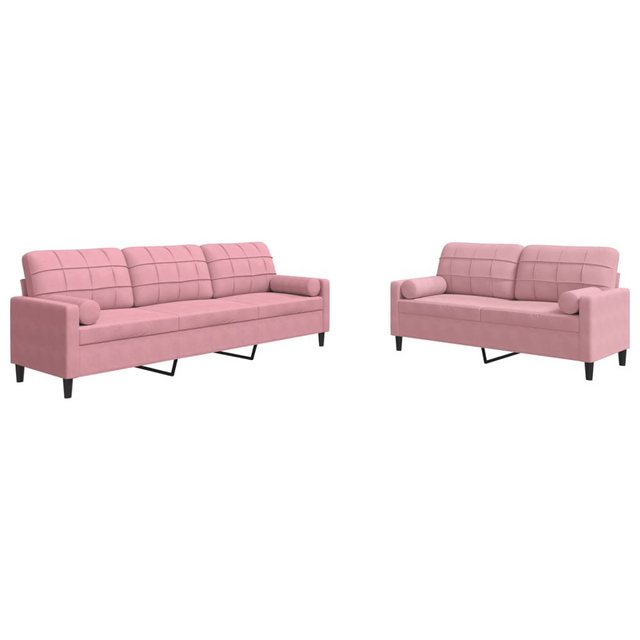 vidaXL Sofa 2-tlg. Sofagarnitur mit Kissen und Nackenrollen Rosa Samt günstig online kaufen