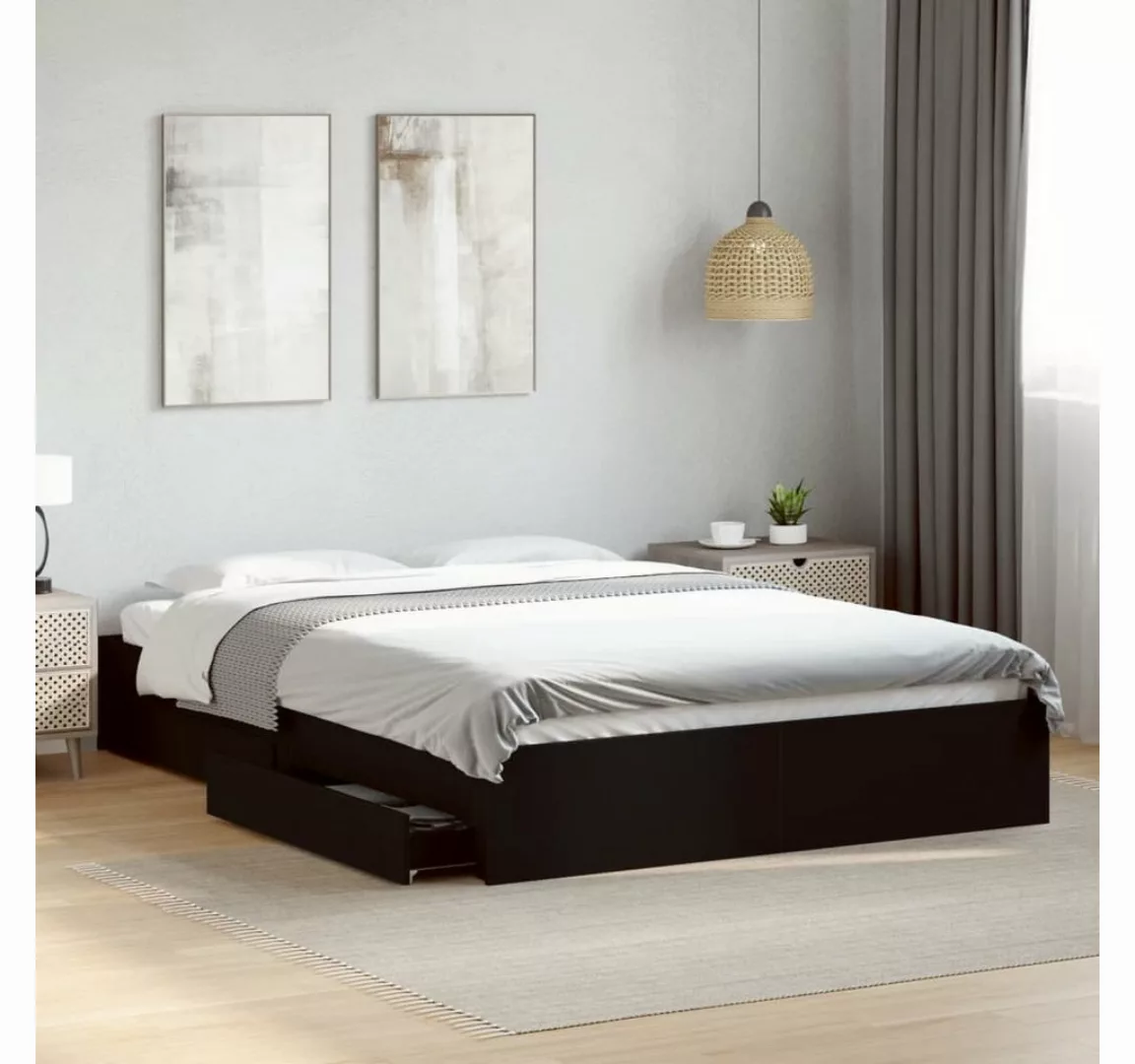 vidaXL Bett, Bettgestell mit Schubladen Schwarz 160x200 cm Holzwerkstoff günstig online kaufen