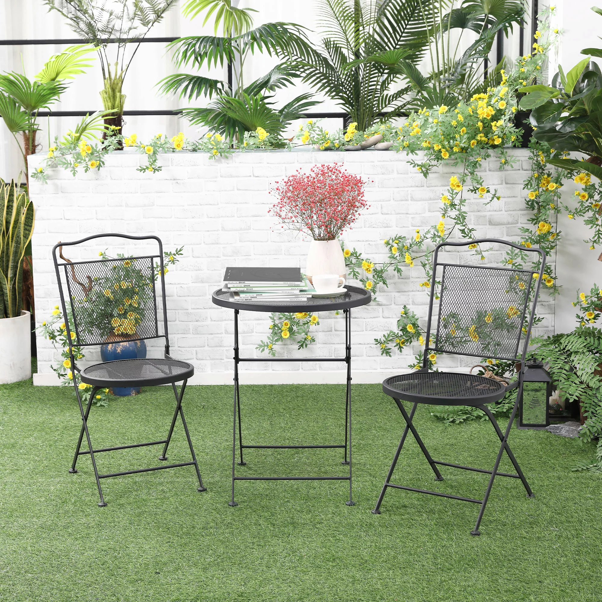 Outsunny Gartenmöbel-Set Gartenlounge für 2 Personen, Essgruppe mit 1 Tisch günstig online kaufen