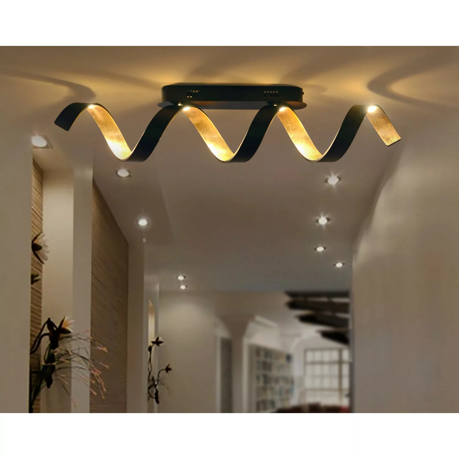 Luce Design LED-Deckenleuchte Helix Schwarz-Gold 35 cm x 80 cm x 13,5 cm günstig online kaufen